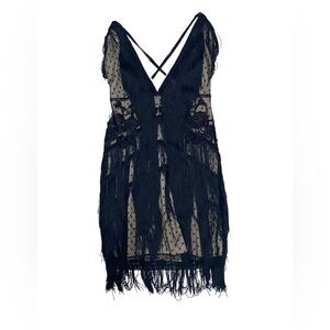 Banjul Elegant Cream and Black‎ fringe dress size s